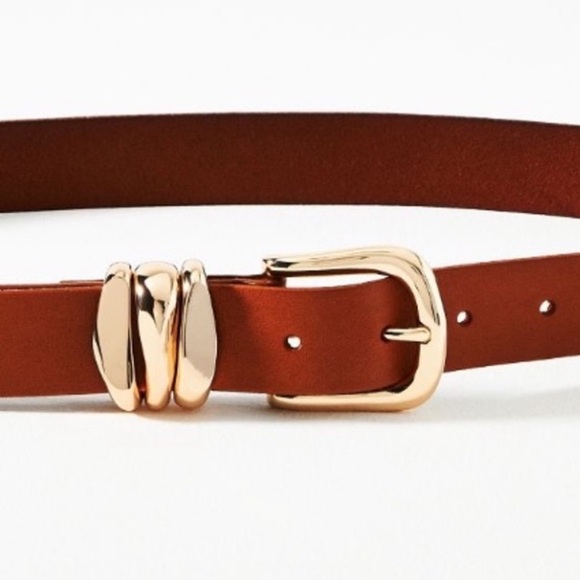 Anthropologie Belt Leather LARGE Structured Keeper Goldtone Buckle Honey NEW - Picture 4 of 13